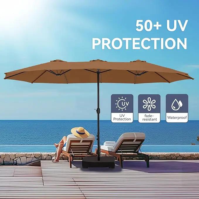 GREEN PARTY 15 ft Rectangle Patio Umbrella with Base Included, Double-Sided Table Umbrella with Crank, Large Outdoor Umbrellas for Patio Poolside Garden Backyard, Tawny by GreenHaven Gardens