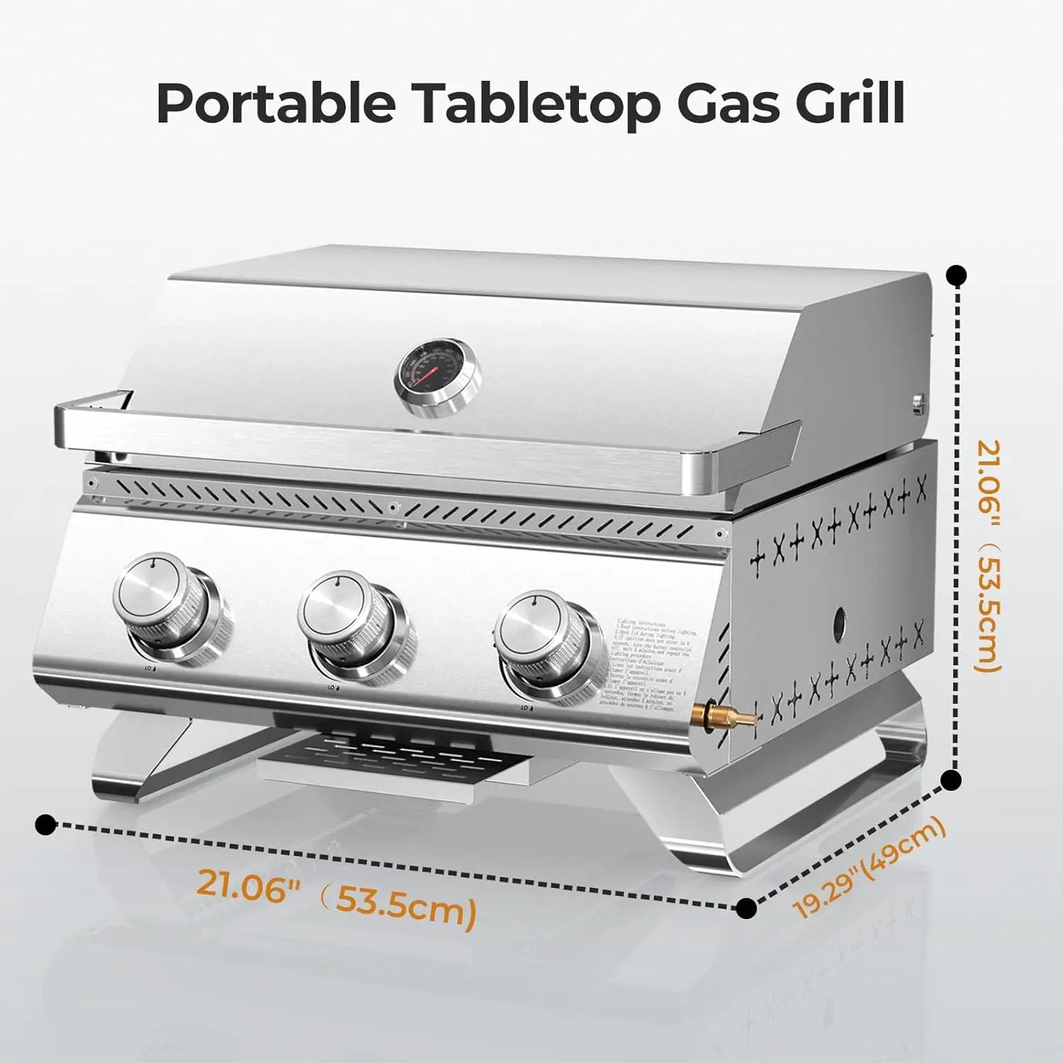 R.W.FLAME Premium 3 Burner Tabletop Propane Gas Grill Stainless Steel Portable Outdoor BBQ Grill with Griddle,24,000 BTU Multi-Zone Cooking,Built-in Thermometer,Backyard,Camping & Patio Gatherings by GreenHaven Gardens
