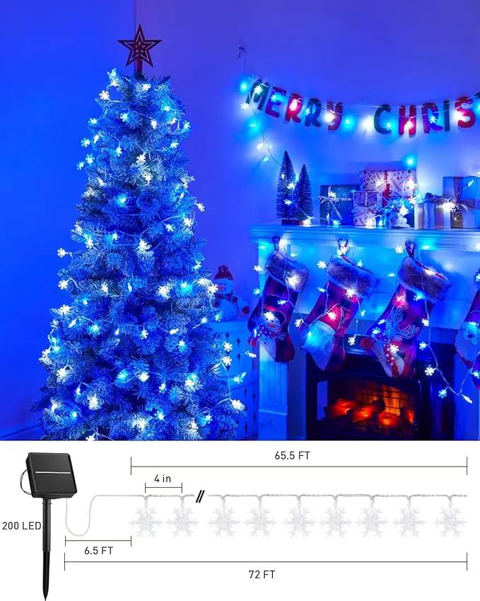 Brightown Solar Christmas Snowflake String Lights, 72FT 200 LED Outdoor Waterproof Fairy Lights with 8 Lighting Modes for Wedding, Party, Tree, Room, Garden, Patio, Yard, Home, Blue&White by GreenHaven Gardens