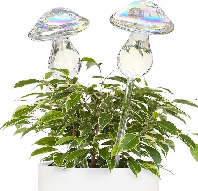 Kingbuy Self Watering Globes Hand Blown Glass Plant Watering Bulbs Colorful Mushroom Automatic Drippers Irrigation Devices for Indoor Outdoor Plants, 4 Pack by GreenHaven Gardens