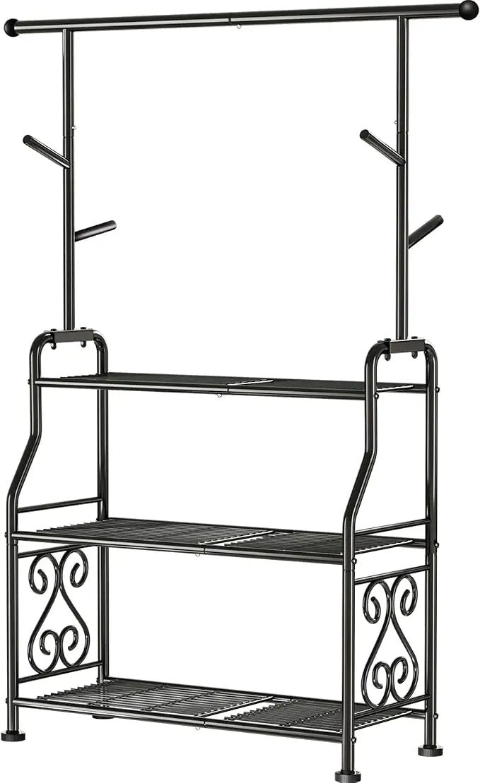 GIOTORENT Plant Stand Indoor Outdoor, 3-Tier Heavy Duty Metal Shelves, Display up to 14 Multiple Plants, Tall Plant Holder with Plant Hanger, Suit for Patio Living Room Garden Balcony, 5 Hooks, Black by GreenHaven Gardens