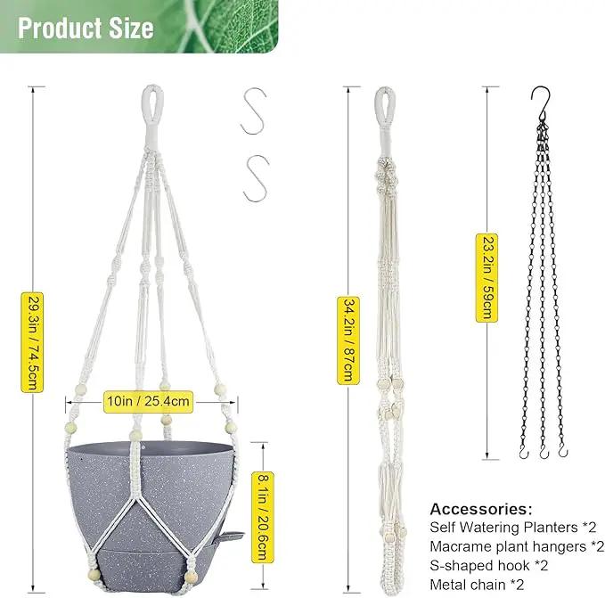 Self Watering Hanging Planters 10 inch, 2 Pack Hanging Flower Pots for Indoor Outdoor Plants, Hanging Baskets with Drainage Holes & 2 Kinds of Plant Hangers for Garden Decor, Speckled Grey by GreenHaven Gardens