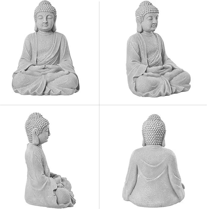 TOETOL Zen Garden Asian Buddha Statue Outdoor Indoor Yard Decor 20” High Patio Deck Sculptures Magnesium Oxide Stone Grey Home Entryway Hallway by GreenHaven Gardens