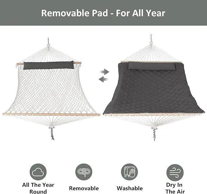ANOW Outdoor Rope Hammock with Spreader Bars, Heavy Duty Hammock with Pad for Outdoors Indoors, 450 LBS Weight Capacity, Gray by GreenHaven Gardens