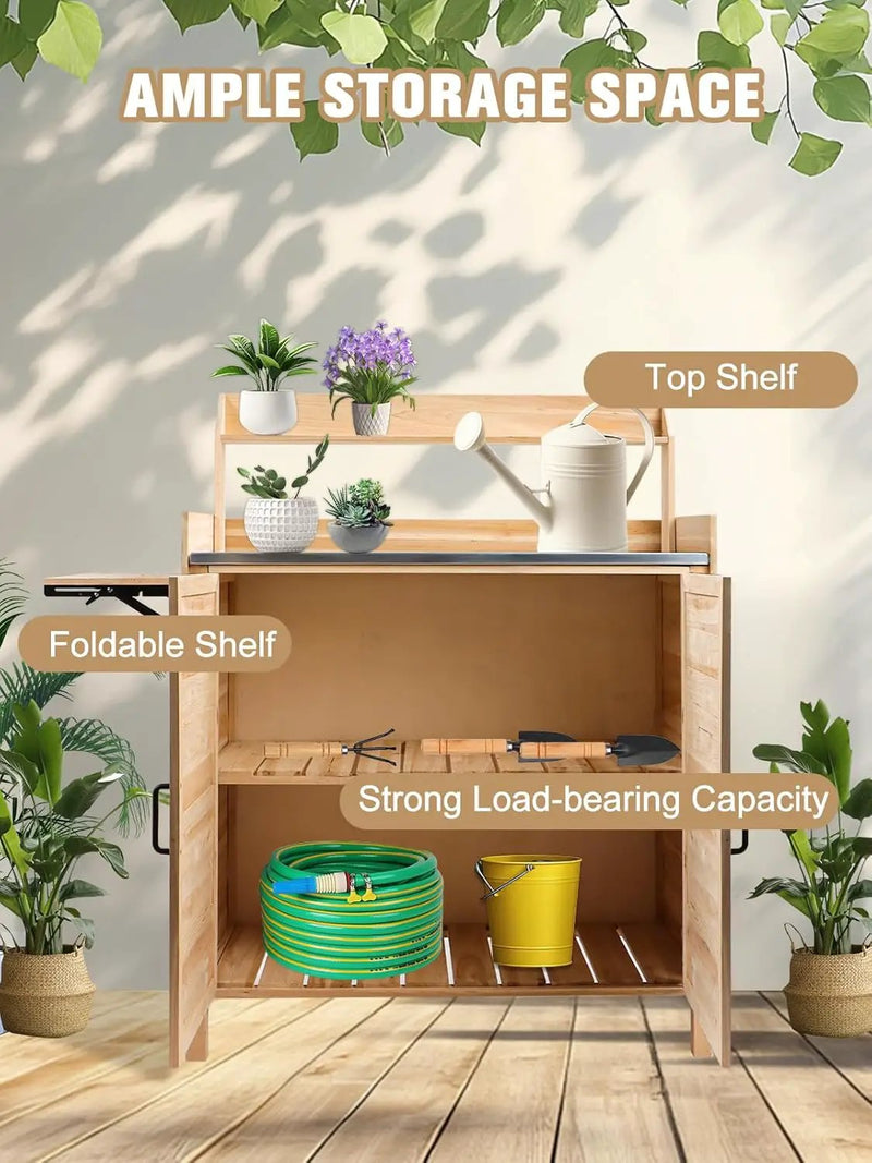 Kalolary Potting Bench for Outside Garden Potting Table with Storage Cabinet Foldable Shelf Multipurpose Garden Workstation Wooden Outdoor Potting Bench for Patio Garden Horticulture by GreenHaven Gardens