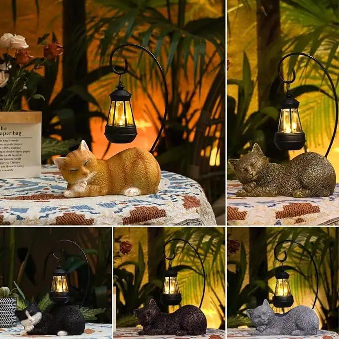 Cat Solar Garden Decor Outdoor Statues, Cat Figurine Decoration with Solar Lights Lantern, Garden Outdooe Cat Statue Decor Art for Patio, Lawn, Yard, Unique Housewarming Gift for Cat Lover and Mom by GreenHaven Gardens