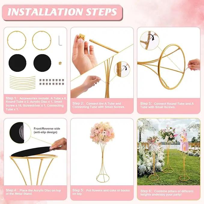 chamvis Gold Metal Plant Stand, 3 Pcs Tall Cylinder Pedestal Stands for Parties and Weddings, Gold Round Cylinder Tables for Living Room and Patio Decor (Hourglass) by GreenHaven Gardens