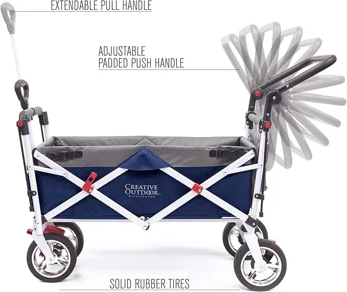 Creative Outdoor Push Pull Stroller Wagon for Kids,150lbs Weight Capacity, Collapsible Folding Cart with Canopy, Silver Series Plus, Beach, Park, Garden & Tailgate (Navy Blue) by GreenHaven Gardens