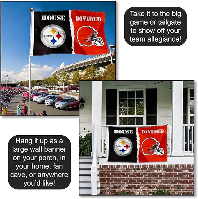 WinCraft Pittsburgh Steelers and Cleveland Browns House Divided Flag Rivalry Banner by GreenHaven Gardens