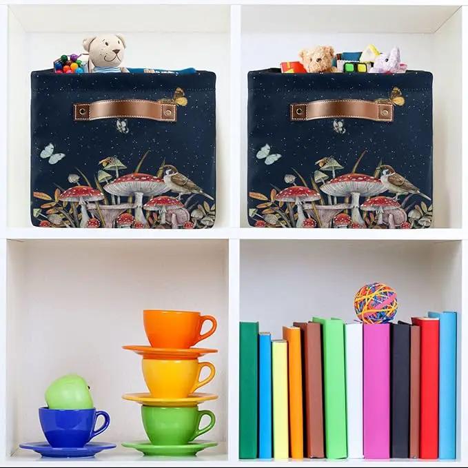 Mushroom Rectangular Storage Basket Bird Butterfly Rabbit Moon Organizer Bin Shelf Baskets For Home Office Dorm by GreenHaven Gardens