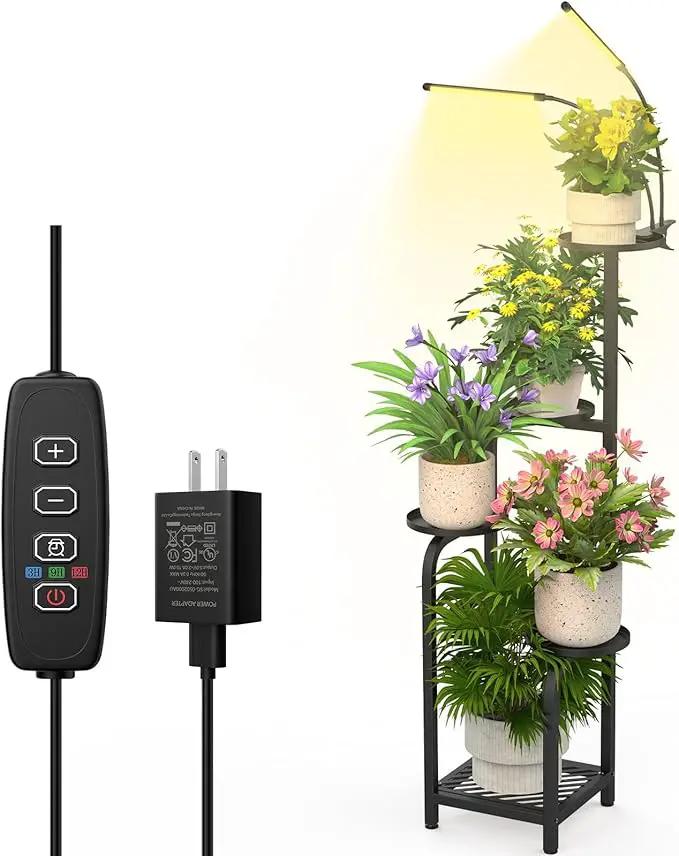 TOSKING 48" Tall Plant Stand with Grow Lights - 5-Tier Corner Plant Shelf with LED Full Spectrum Lights with Dimmer & Timer, Multi-Functional Corner Plant Stand for Home, Office, Balcony (Grow Light 5 Tier-Black) by GreenHaven Gardens