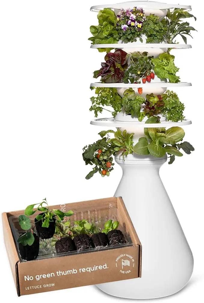 Farmstand Starter Kit with Glow Rings and 24 Seedling Credits | Medium Hydroponic Growing System Kit | Vertical Garden Planter Tower | 4ft 10in Tall by GreenHaven Gardens