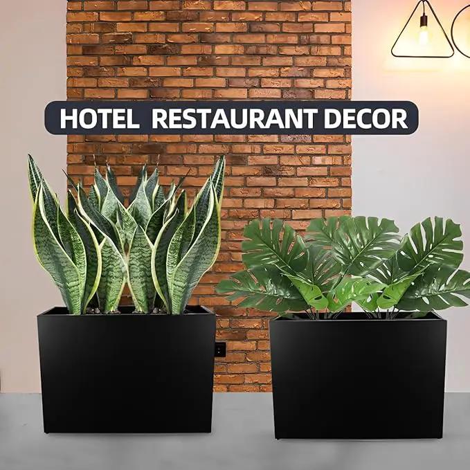 Metal Tall Long Planter Box Large Rectangular Planter Flower Pot with Drainage Holes for Indoor Outdoor Deck Porch Garden Home Patio Front Door (Black, M) by GreenHaven Gardens