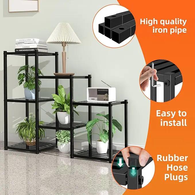 Simple Trending Plant Stand Indoor Outdoor, Heavy Duty Metal Waterproof 7 Tiered Plant Shelf for Multiple Flower Planter Holder Tall Large Rack, Black by GreenHaven Gardens