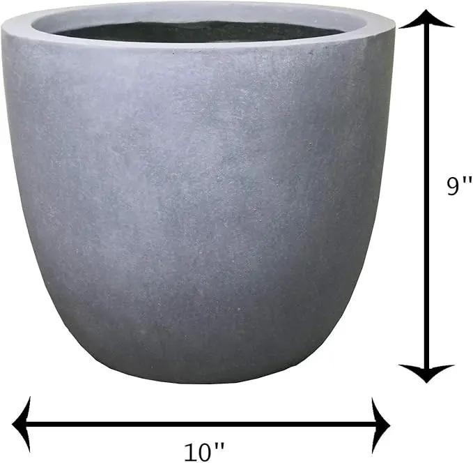 Kante 10 Inch Dia Round Concrete Planter, Indoor Outdoor Large Plant Pot with Drainage Hole and Rubber Plug for Home Patio Garden, Slate Gray by GreenHaven Gardens