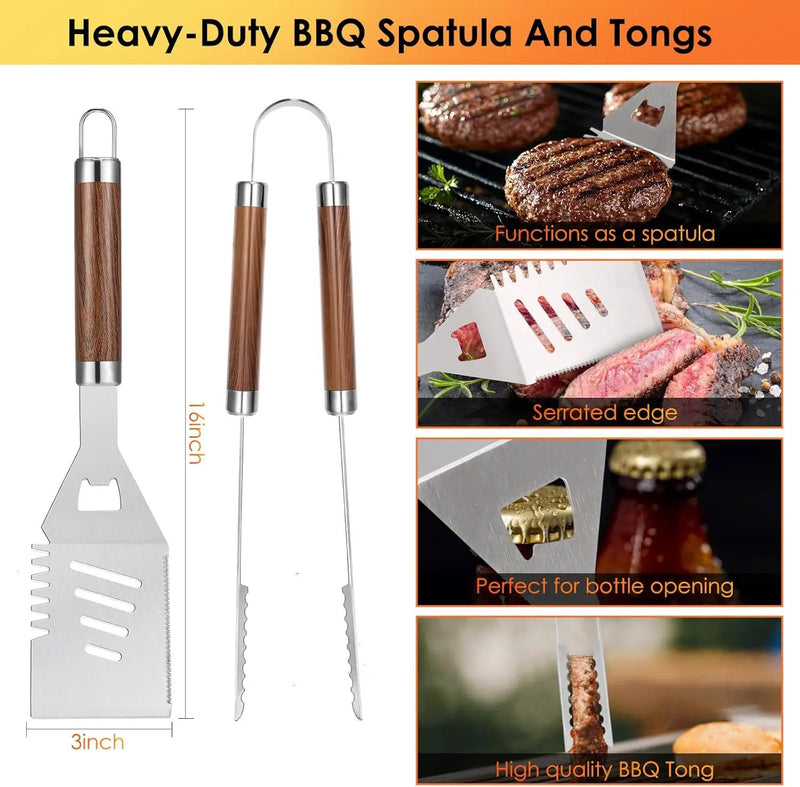 Yoehka BBQ Grilling Accessories Set, 34Pcs Heavy Duty Grill Tools for Outdoor Camping, Grilling Gifts for Men Dad, Stainless Steel Barbecue Utensils Kit with Mats and Glove in Carrying Bag, Brown by GreenHaven Gardens