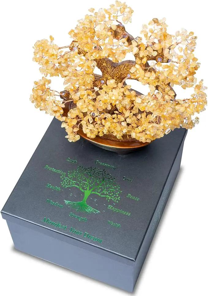 Natural Large Citrine Tree,14"Feng Shui Money Tree(1251 Gemstone Count)Citrine Crystal Tree for Abundance Prosperity Success Fortune Decoration Tree Bonsai for Home & Office Good Luck Wealth by GreenHaven Gardens
