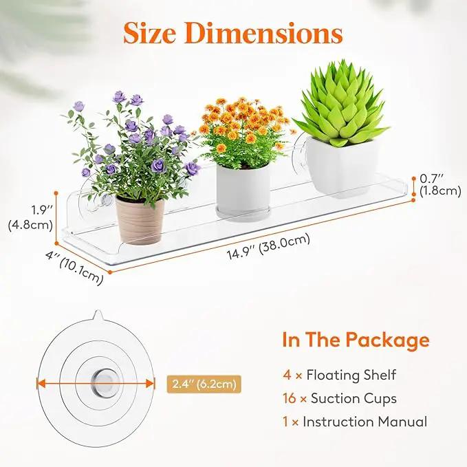Lifewit Window Plant Floating Shelves 15 inch, 4 Pack Acrylic Suction Cup Shelf, Window Sill Extender for Indoor Succulent Plants, Micro Greens, Seed Starter Pots, Herb Planters by GreenHaven Gardens