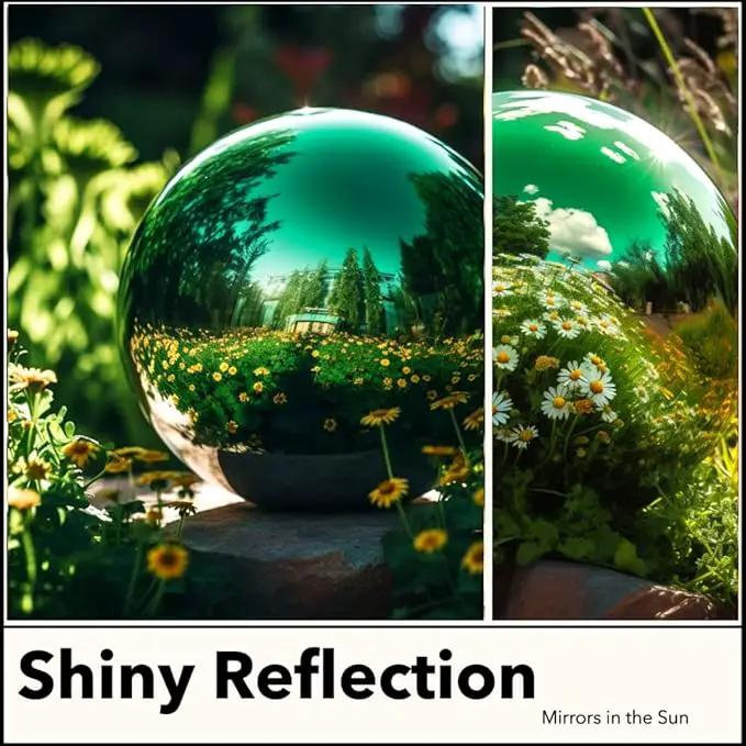 12 Inch Stainless Steel Gazing Globe,v2croft Hollow Ball Mirrored Surface Polished Shiny Sphere,Garden Stainless Steel Gazing Ball for Outdoor Lawn Pond Yard Ornament(Green) by GreenHaven Gardens