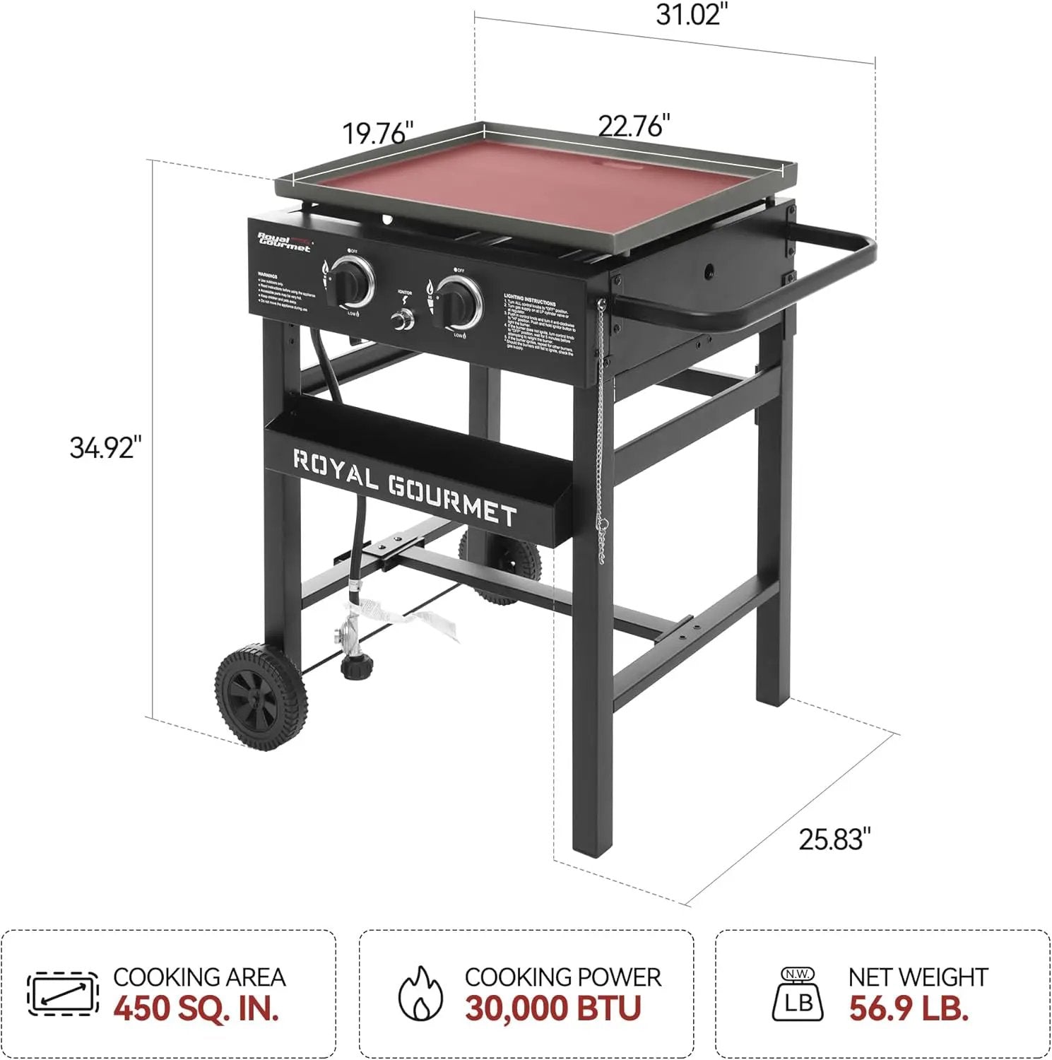 Royal Gourmet GB2000N 2 Burner Propane Gas Griddle, 23 Inch Flat Top Grill with 450 Sq. In. Cooking Area for Backyard and Tailgating, Black by GreenHaven Gardens