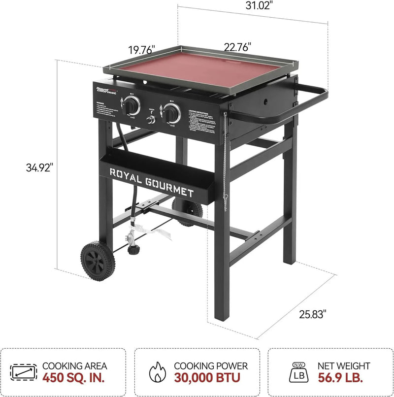 Royal Gourmet GB2000N 2 Burner Propane Gas Griddle, 23 Inch Flat Top Grill with 450 Sq. In. Cooking Area for Backyard and Tailgating, Black by GreenHaven Gardens