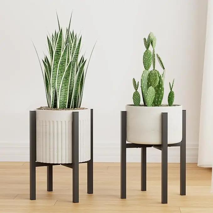 2-Pack Adjustable Metal Plant Stand Indoor Outdoor - Fits 8 to 12 Inches Pots - Mid Century Modern Planter Stand Black Flower Pot Holder Home Decor for Gardening Gifts by GreenHaven Gardens