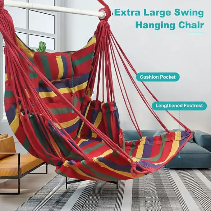 Outerman Hammock Chair, Hanging Chair with 3 Cushions and Foot Rest Support, Sturdy Metal Spreader Bar Max 440 Lbs, Swing Chair for Bedroom, Indoor & Outdoor, Patio, Porch or Tree（Red） by GreenHaven Gardens
