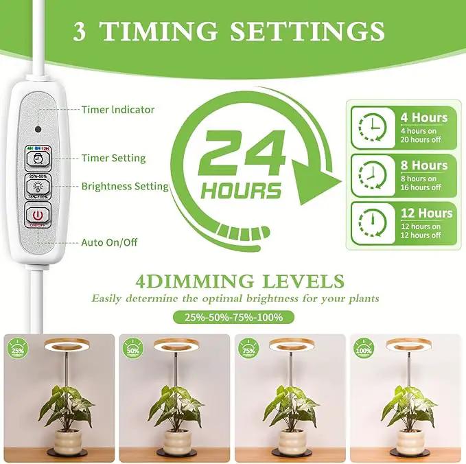 LORDEM Bamboo Grow Light for Indoor Plants, Full Spectrum Plant Light for Indoor Growing, Desk LED Grow Lamp with Auto On/Off Timer for 4H/8H/12H, 4 Dimmable Levels, Height Adjustable, 2 Pack by GreenHaven Gardens