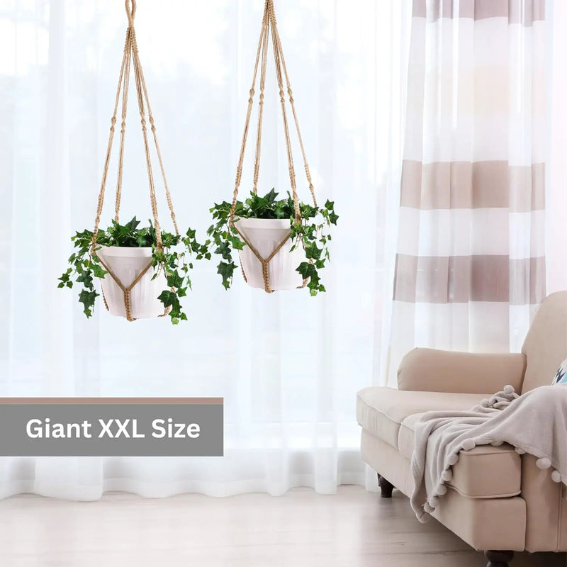 2 Pack Giant XXL 55 Inches Macrame Planter Hanger Large for 15 inch Pot + Swag Hook | Extra Large Hanging Planter for Indoor Plants | No Pot/Plant Included (XXL Jute) by GreenHaven Gardens