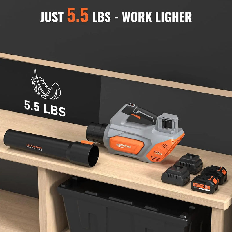 Keenstone Leaf Blower, Cordless Leaf Blowers Max 620-CFM 120-MPH with 2 * 4000mAh Batteries and 2*Fast Chargers, Lightweight Leaf Blower Cordless with 3 Speed Modes for Patio, Lawn, Yard, Leaves 40V by GreenHaven Gardens