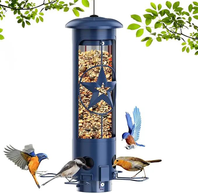 Squirrel Proof Bird Feeders for Outdoors Hanging, Metal Squirrel Proof Bird Feeder with Gravity Protection, 3LB Large Capacity Wild Bird Feeders for Outside Finch, Cardinal, Blue Jay (Blue) by GreenHaven Gardens