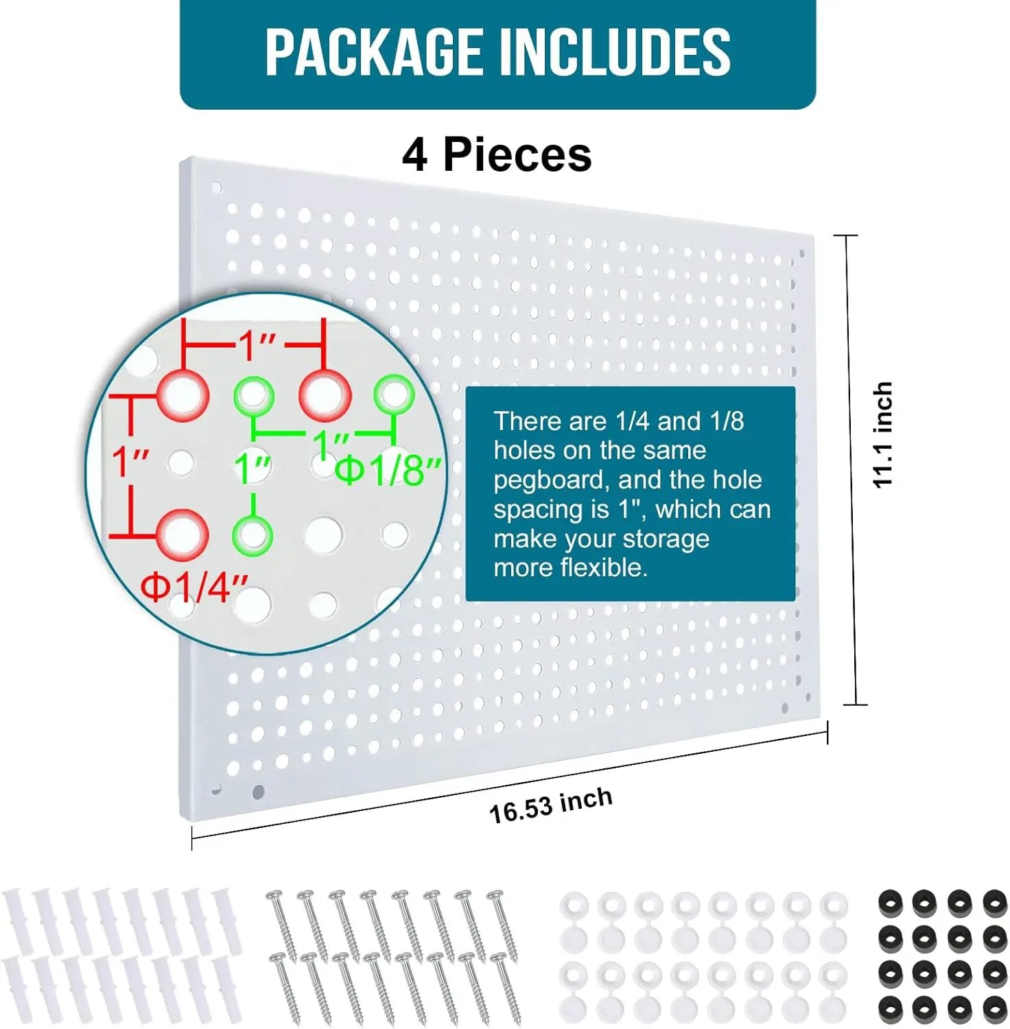 Peg Board, Heavy Duty Steel Organization Panels, Universal 1/8 and 1/4 Peg Board Accessories, Ideal for Garage Tool Storage, Pack of 4(White, 16X10.5) by GreenHaven Gardens