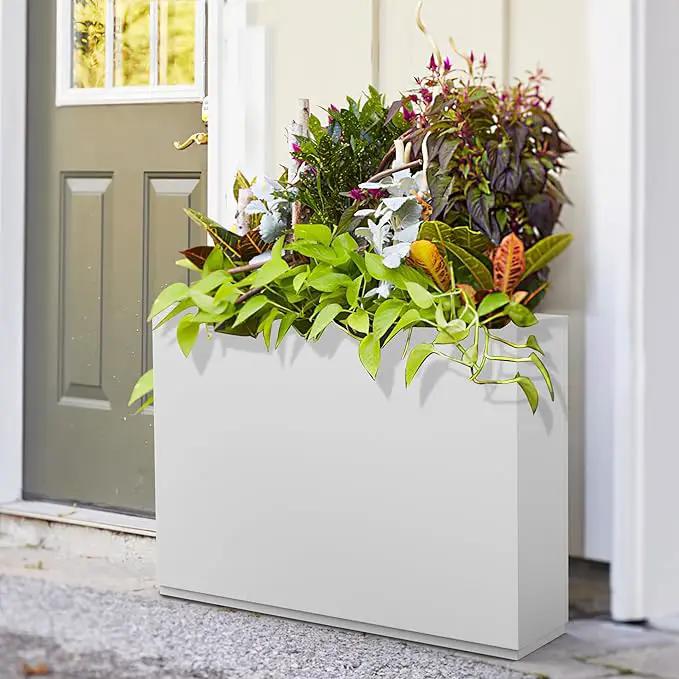 FENCY Metal Rectangular Planter Box Large Planters for Outdoor Plants, Tall Planters for Outdoor Plants with Drainage Holes, Rectangular Planters for Outdoor Plants (35.4" L x 9" W x 25.6" H,White) by GreenHaven Gardens