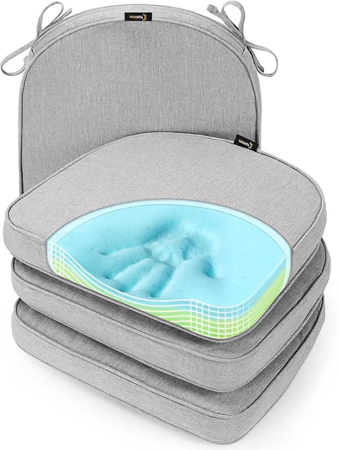 SUNROX Gel Memory Foam Chair Cushions, FadeShield Water-, Stain-Resistant Durable Reversible Seat Cushion Pads with Ties for Indoor/Outdoor Kitchen Dining Office, 19"x19", Set of 4, Heather Grey by GreenHaven Gardens