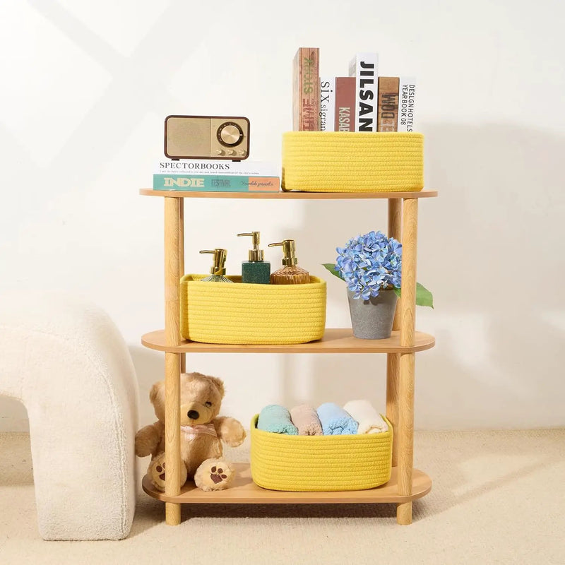Small Storage Baskets for Organizing | Closet Organizer Bins | Shelf Toy Basket | Woven Rope Baskets | Cube Decorative Box | Shallow Basket | 11.5x7.5x4.7” | 4 Packs Yellow by GreenHaven Gardens