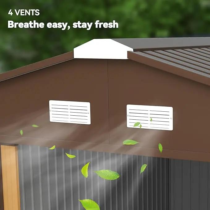 Outsunny 11' x 13' Outdoor Storage Shed, Garden Tool Metal Shed with Foundation Kit, Double Lockable Door, Air Vents and Sloping Roof, for Backyard, Patio, Lawn, Yellow by GreenHaven Gardens