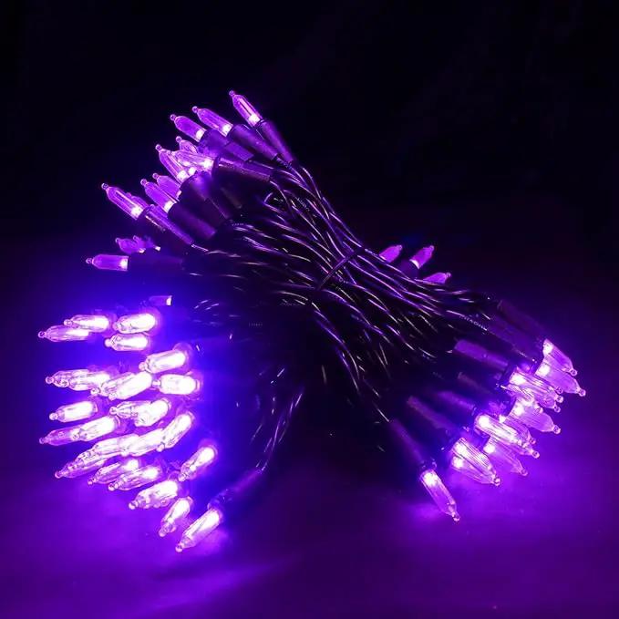 Purple Halloween LED Lights - 2 Pack 100 Count Purple Christmas String Lights for Tree, Party, Holiday, Indoor/Outdoor Halloween Decorations, 2 Sets 33 Feet Black Wire, UL Certified, Connectable by GreenHaven Gardens