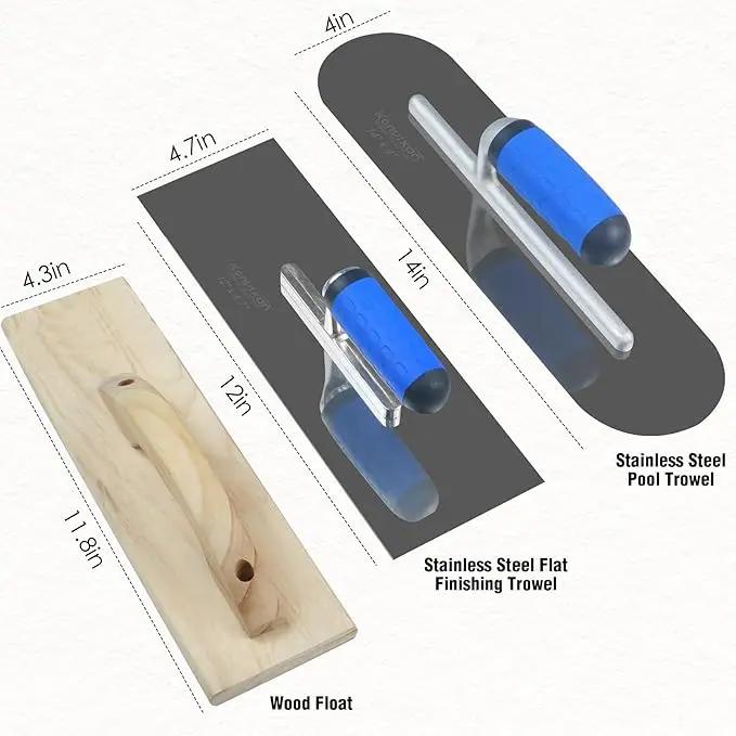 10PCS Concrete Trowel Set, Masonry Hand Tool Set Includes Large Flat Finishing and Pool Trowel, Wood Float, Concrete Edger and Groover, Margin Gauging, Wire Twister, Gloves & Carry Bag by GreenHaven Gardens