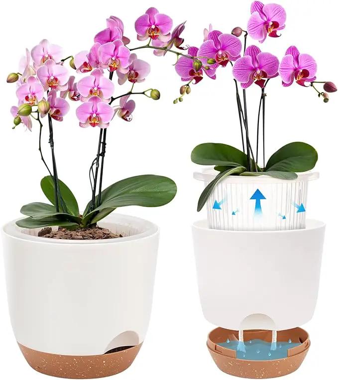 5.8 Inch Self Watering Planters for Indoor Plants with Bottom Watering,2Pack Flower Plant Pots for Outdoor with Drainage, Durable Plastic planters Pots(White) by GreenHaven Gardens