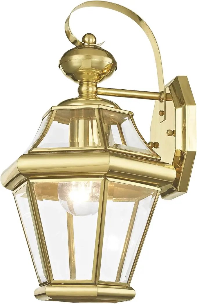 Livex Lighting 2161-02 Outdoor Wall Lantern with Clear Beveled Glass Shades, Polished Brass by GreenHaven Gardens