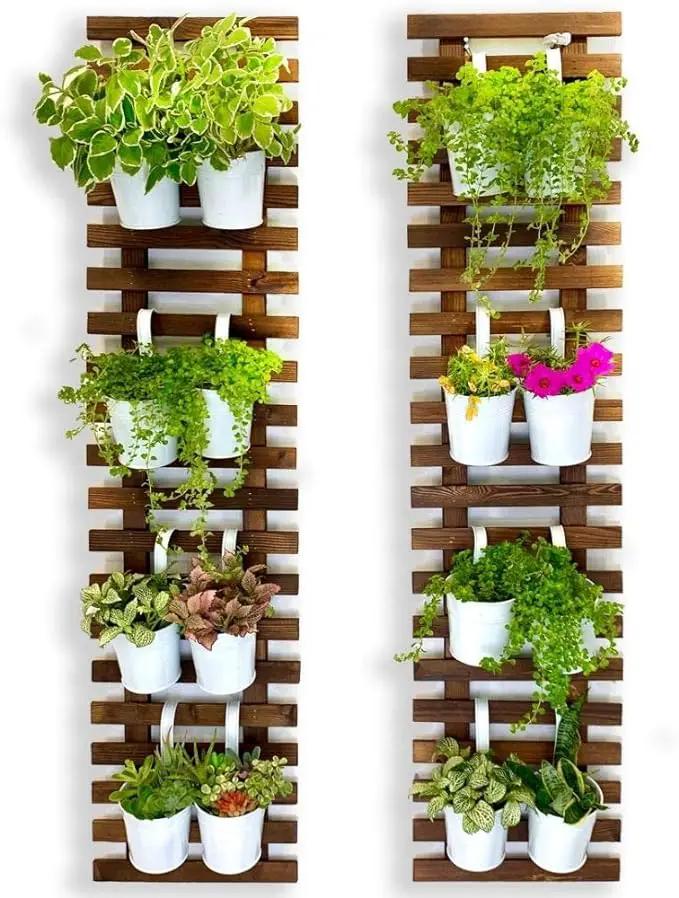 ShopLaLa Wall Planter - 2 Pack, Wooden Hanging Large Planters for Indoor Outdoor Plants, Live Vertical Garden, Plant Wall Mount Flower Pot Holder Hanger Stand Green Herb Wall Decor 47.2" (120cm) by GreenHaven Gardens