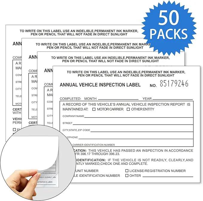 Annual Vehicle Inspection Label 50 Pack Interior Vehicle Inspection 2-Ply Adhesive Vinyl with Mylar Laminate 5" x 4" Meet DOT Requirements by GreenHaven Gardens