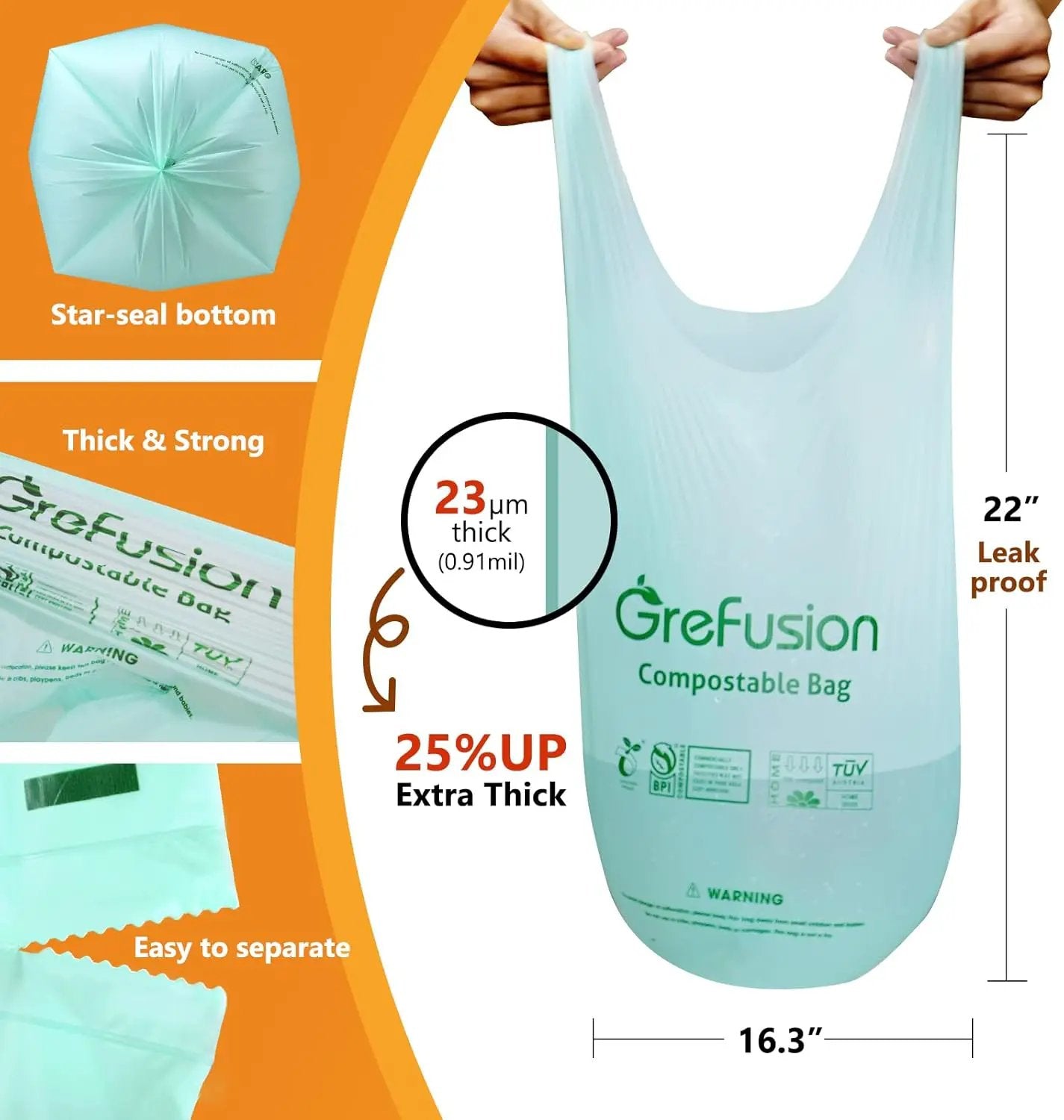 Compostable trash Bags, 2.6 Gallon,Thick 0.91 mils,Compost bin Kitchen,Food Scrap Waste Bags,Small trash bags for compost bin kitchen,Certified by BPI and OK Compost, (80 Count) by GreenHaven Gardens