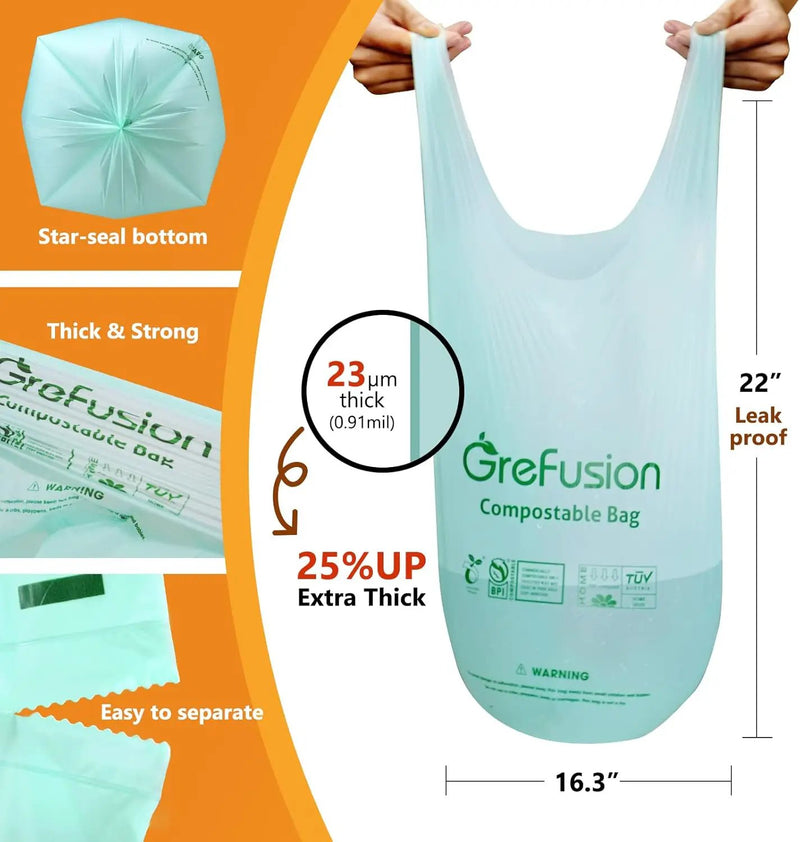 Compostable trash Bags, 2.6 Gallon,Thick 0.91 mils,Compost bin Kitchen,Food Scrap Waste Bags,Small trash bags for compost bin kitchen,Certified by BPI and OK Compost, (80 Count) by GreenHaven Gardens