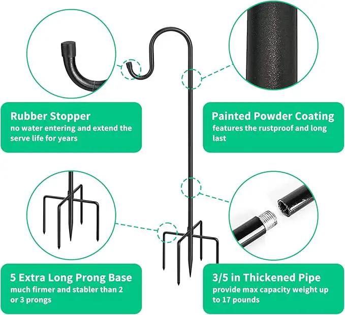 5-Prong Shepherd Hooks for Outdoor, Heavy Duty Iron Garden Hooks for Hanging Plants, Bird Feeders, Lanterns, Solar Lights, and Wedding Decor – Rust-Resistant, Adjustable, Easy to Install 36 Inch