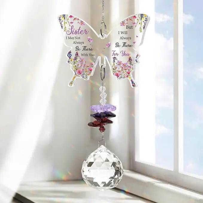 Sister Gifts, Valentines Day Gifts for Sister, Gifts for Sister Crystal Suncatcher, Mother's Day Birthday for Sister, to My Sister Gifts Hanging Butterfly Crystal Suncatcher Ornament by GreenHaven Gardens