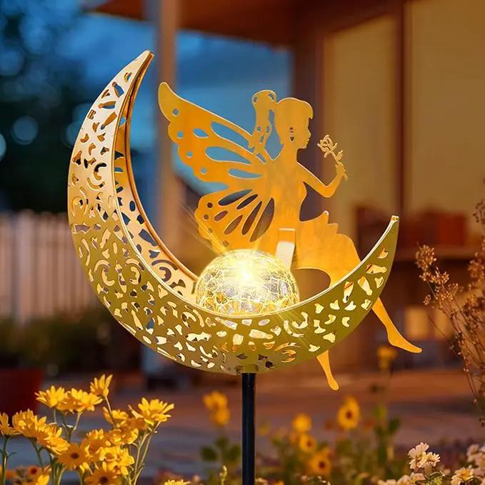 Fairy Moon Solar Lights Outdoor Garden Gifts for Women Yard Decorations Stakes Lights, Waterproof LED Outside Backard Decor, Lawn Patio Ornaments, Mothers Day Birthday Gifts for Mom (Gold,1Pack) by GreenHaven Gardens