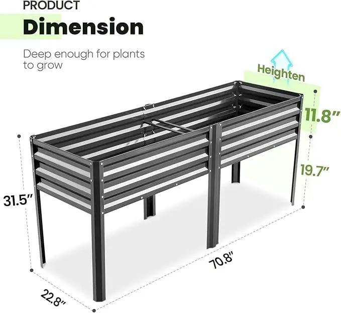 KING BIRD Raised Garden Bed with Legs Galvanized Large Elevated Planter Box for Backyard, Patio, Balcony, 600lb Capacity, Dark Grey 70.9x22.8x31.5 in by GreenHaven Gardens