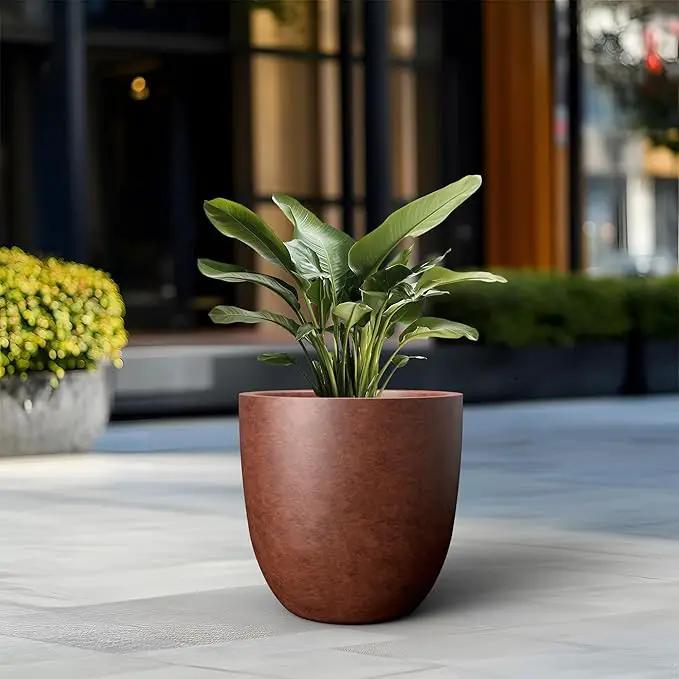 Kante 18 Inch Dia Round Concrete Planter, Indoor Outdoor Large Plant Pot with Drainage Hole and Rubber Plug for Home Patio Garden, Rusty by GreenHaven Gardens