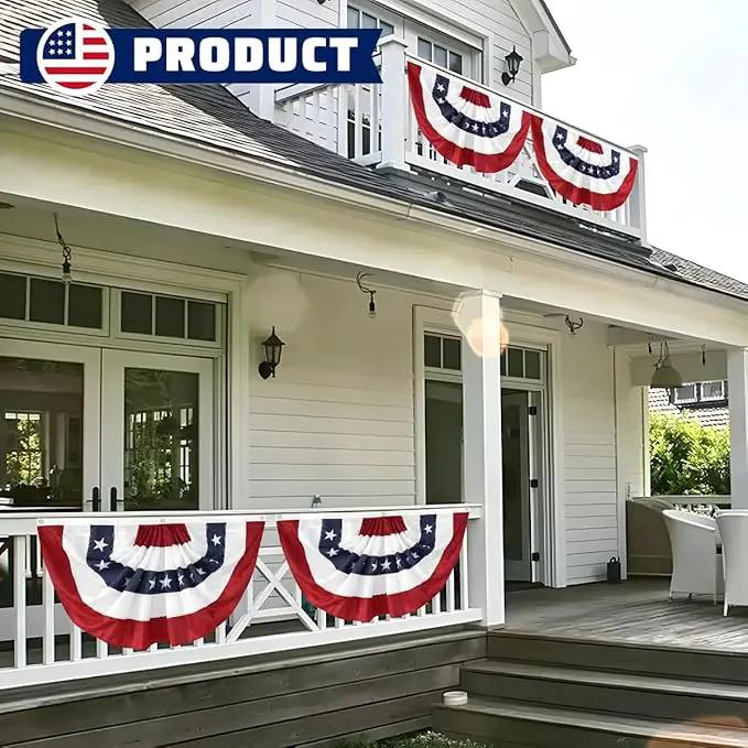 4Pack American Bunting Flags 2x4Ft USA Pleated Fan Flag 4th of July Patriotic Decorations Flag Embroidered Stars & Sewn Stripes Canvas Header Brass Grommets Decor Outside Porch Garden by GreenHaven Gardens